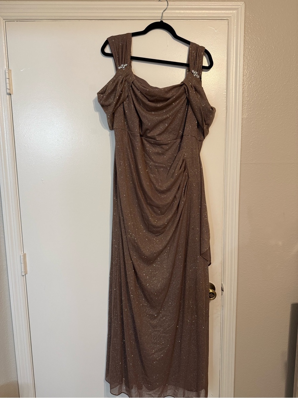 Elegant Brown Sparkle Draped Evening Dress